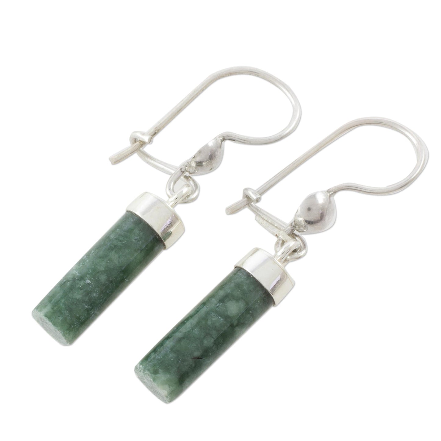 Green Mayan Pillars Green Jade Cylindrical Dangle Earrings from Guatemala