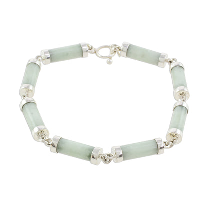 Calm Beauty Light Jade Cylinders Sterling Silver Link Wristband Bracelet