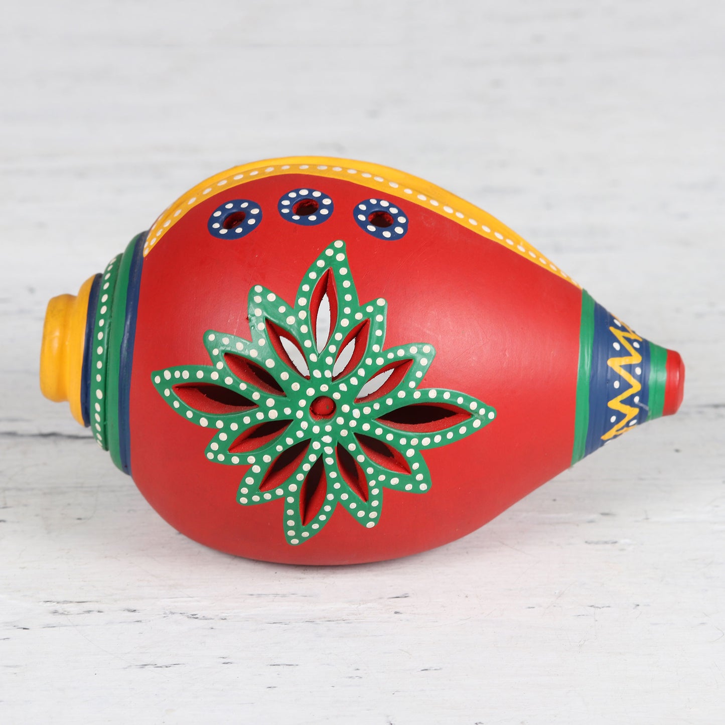 Seashore Delight in Red Conch-Shaped Ceramic Tealight Holder from India