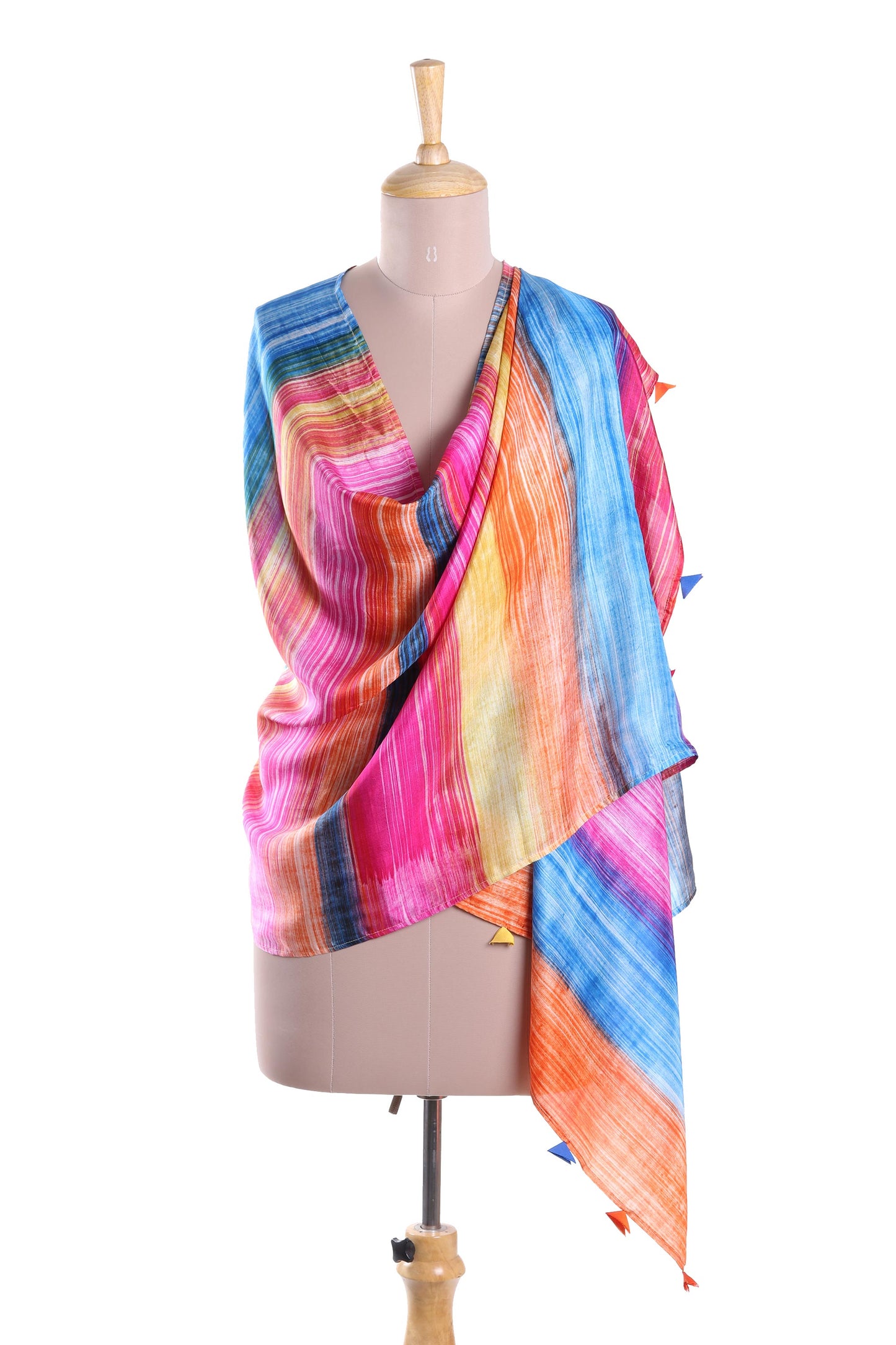 Carnival Party Bright Multi-Color Striped Hand Printed 100% Silk Shawl