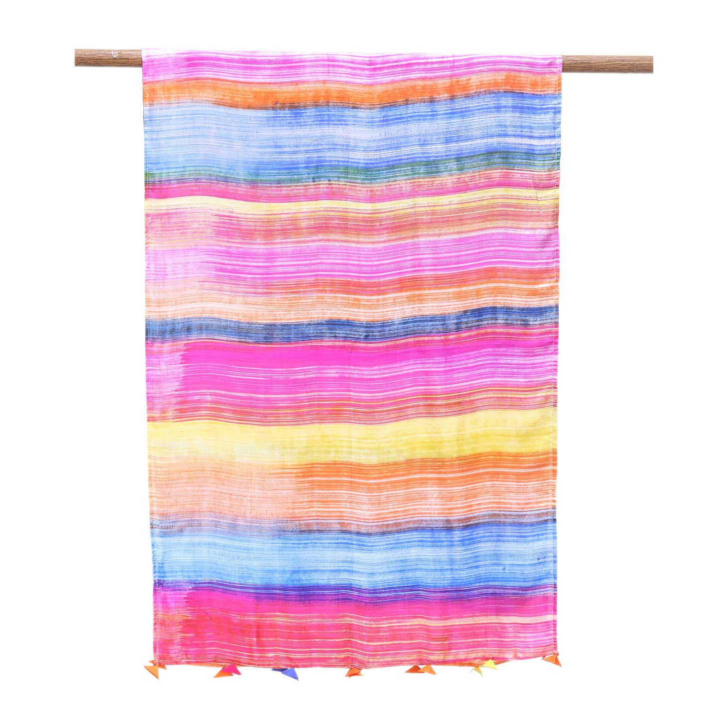 Carnival Party Bright Multi-Color Striped Hand Printed 100% Silk Shawl