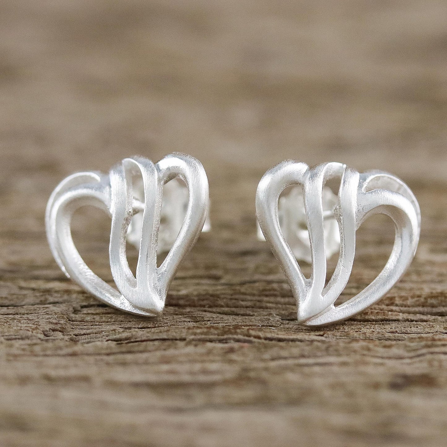 Comforting Hearts Sterling Silver Heart-Shaped Stud Earrings from Thailand