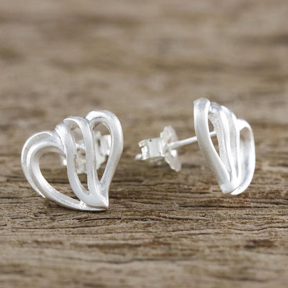 Comforting Hearts Sterling Silver Heart-Shaped Stud Earrings from Thailand