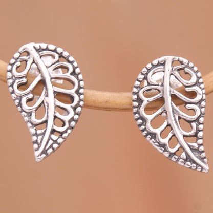 Leafy Wonder Balinese Leaf Shaped Sterling Silver Post Earrings