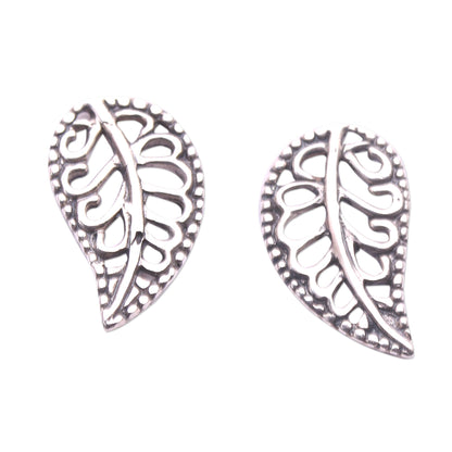 Leafy Wonder Balinese Leaf Shaped Sterling Silver Post Earrings