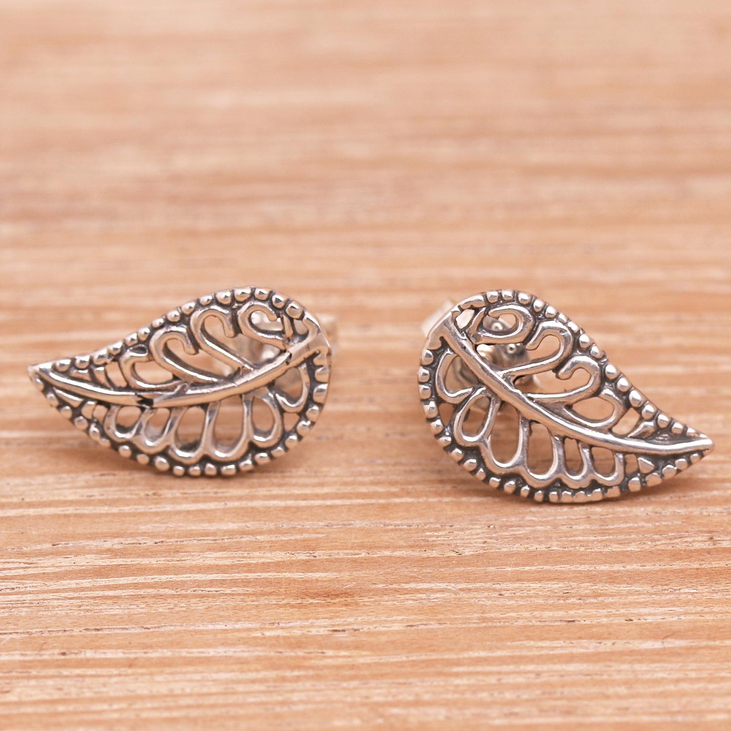 Leafy Wonder Balinese Leaf Shaped Sterling Silver Post Earrings