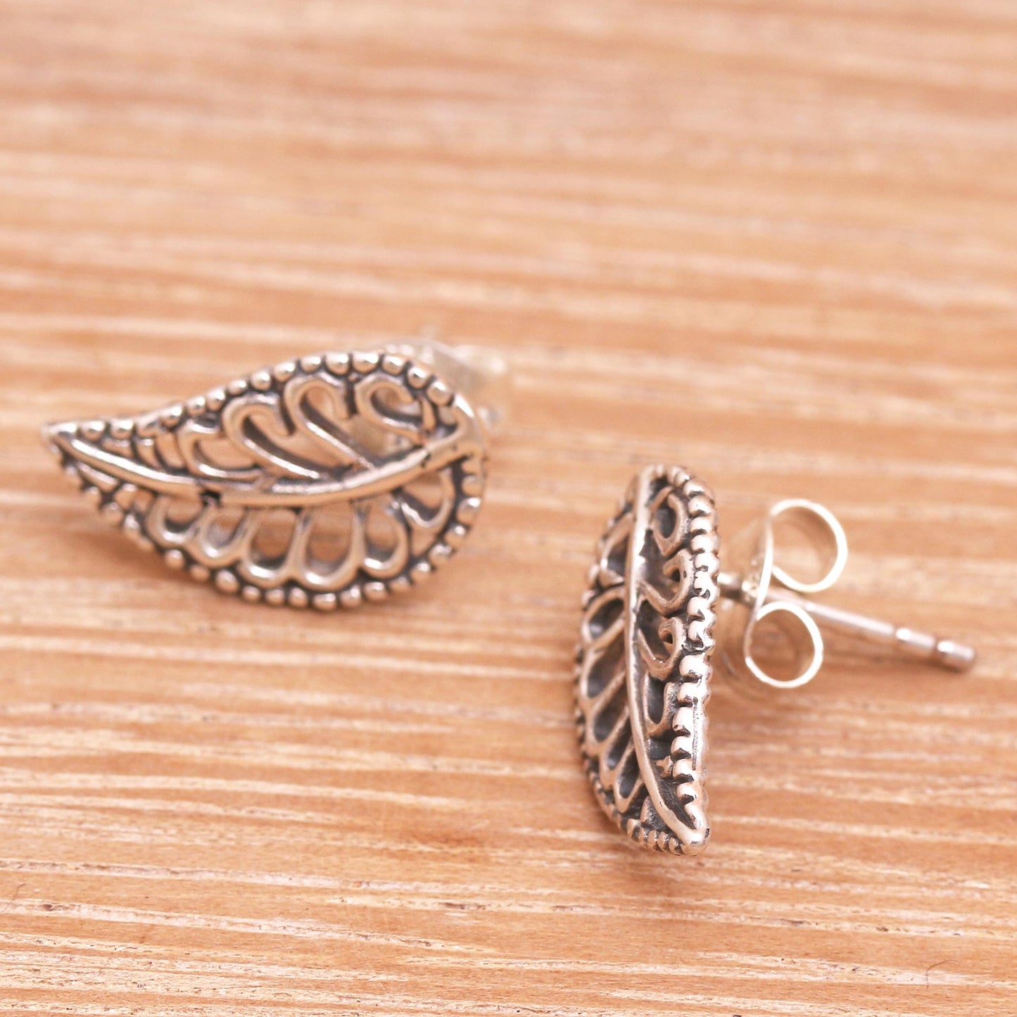 Leafy Wonder Balinese Leaf Shaped Sterling Silver Post Earrings