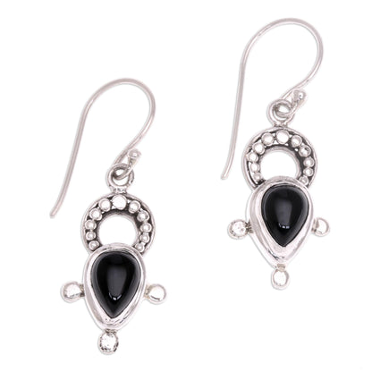 Glorious Night Black Onyx and Sterling Silver Balinese Dangle Earrings