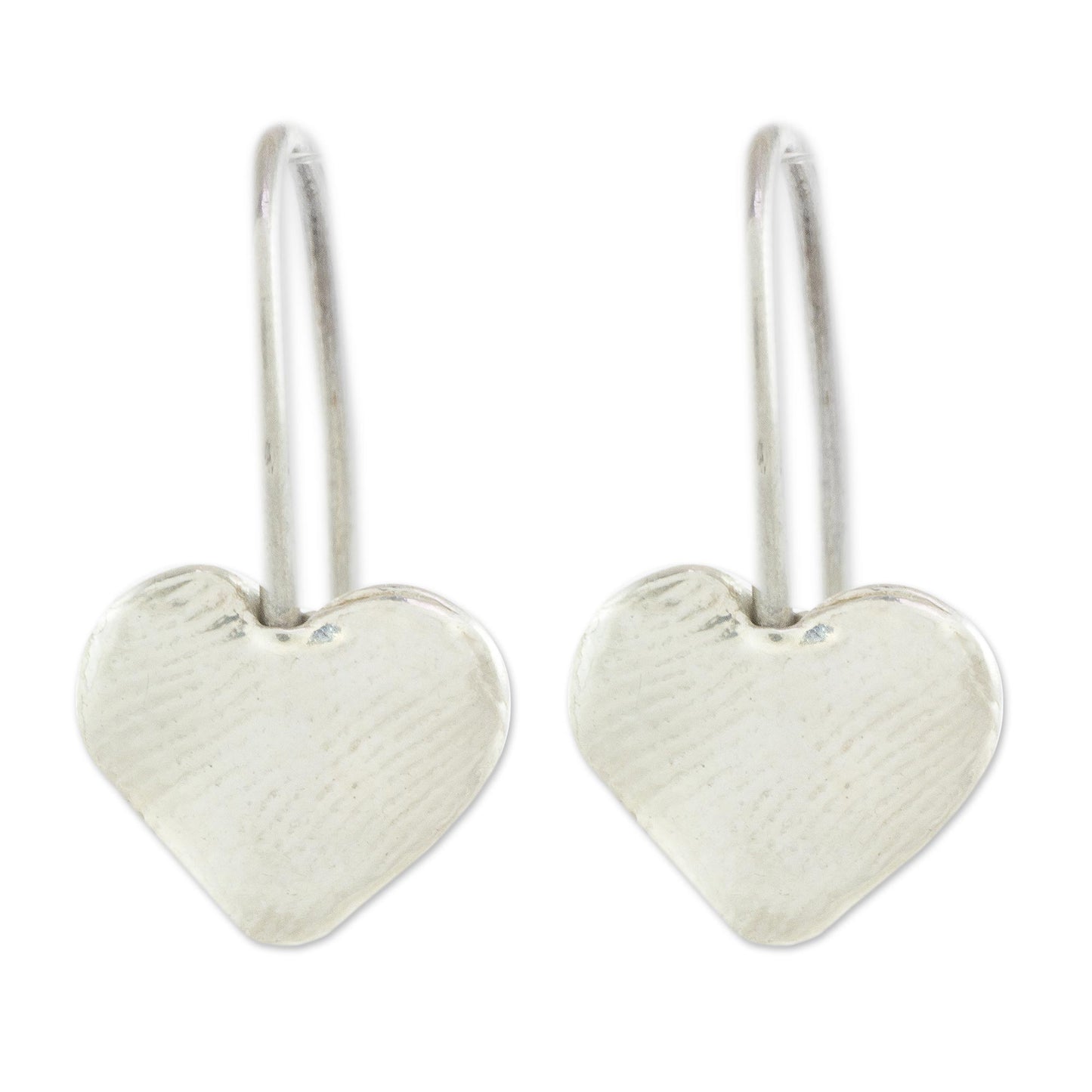 Fingerprint Hearts Heart-Shaped Fine Silver Drop Earrings from Guatemala