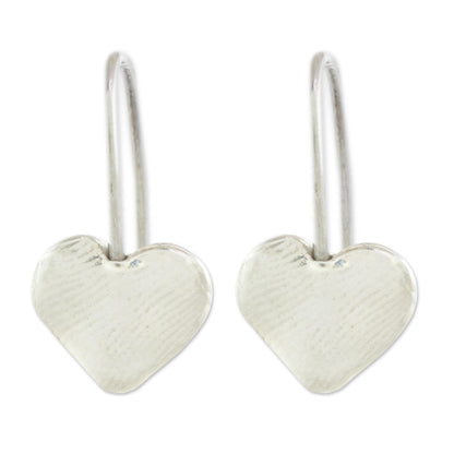 Fingerprint Hearts Heart-Shaped Fine Silver Drop Earrings from Guatemala