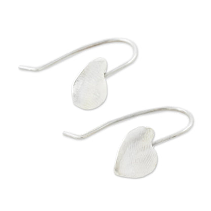 Fingerprint Hearts Heart-Shaped Fine Silver Drop Earrings from Guatemala