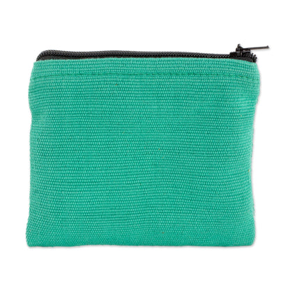 Turquoise Festival Handwoven Cotton Coin Purse in Turquoise from Guatemala