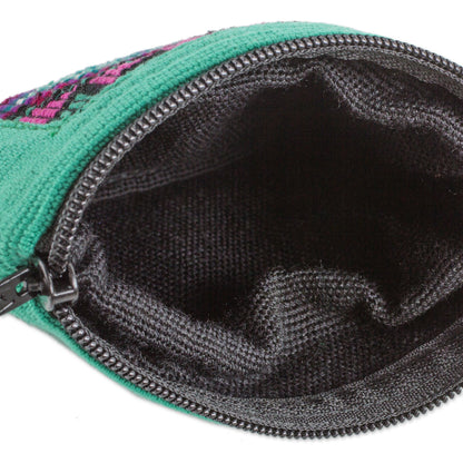 Turquoise Festival Handwoven Cotton Coin Purse in Turquoise from Guatemala