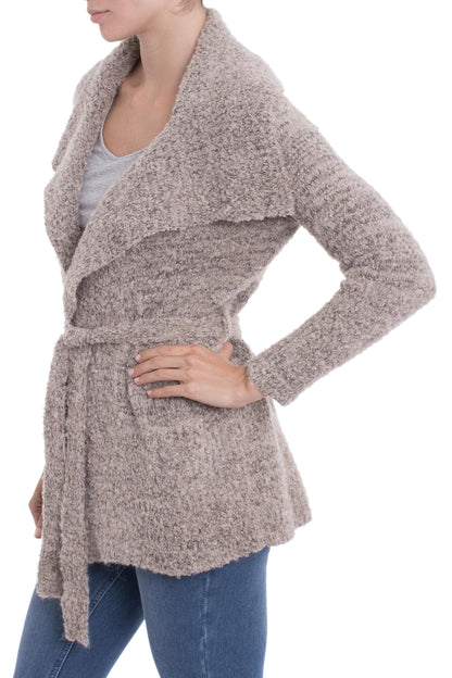 Frothed Cocoa Light Brown Alpaca Blend Long-Sleeve Buttoned Sweater Jacket