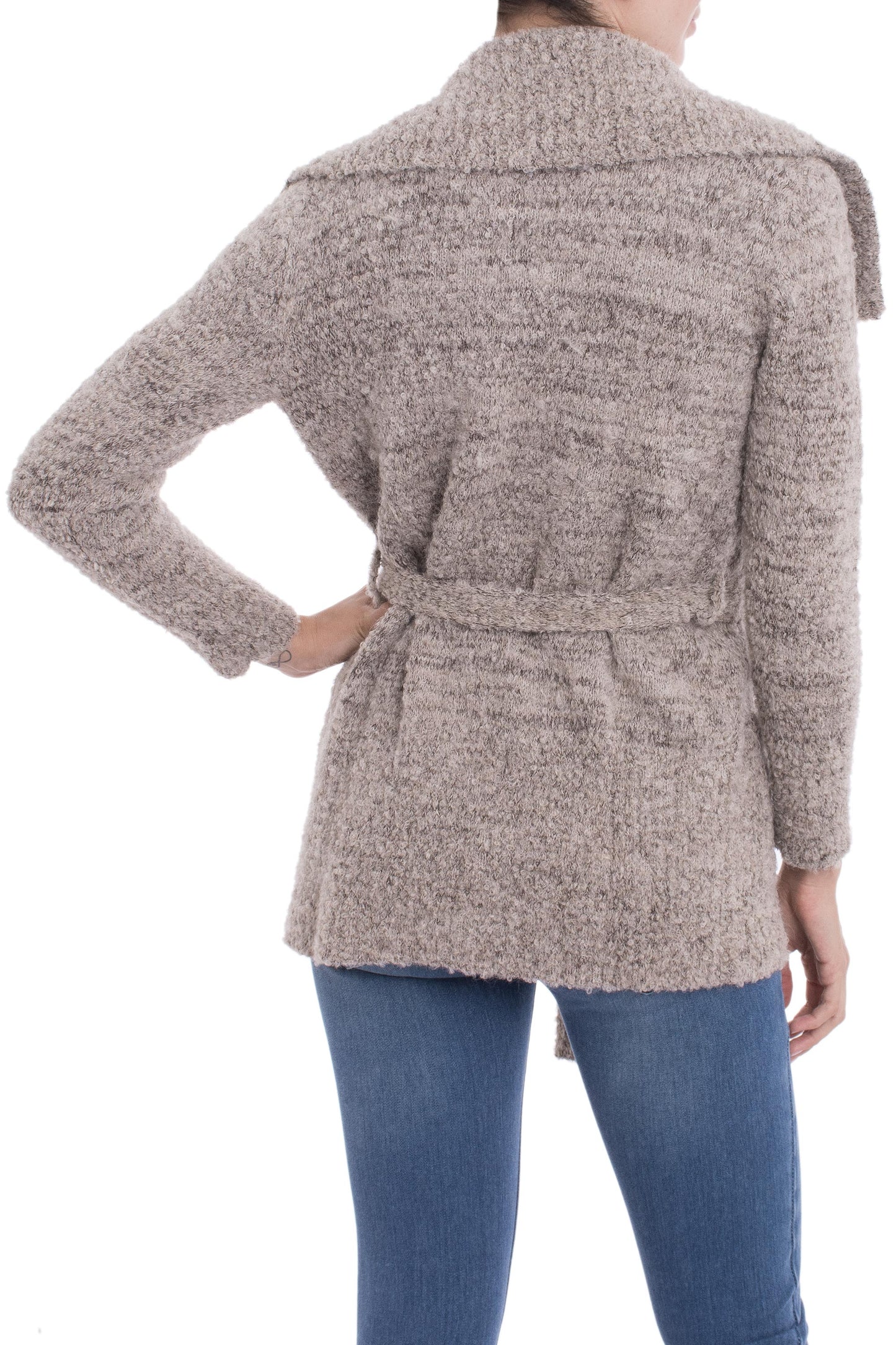 Frothed Cocoa Light Brown Alpaca Blend Long-Sleeve Buttoned Sweater Jacket