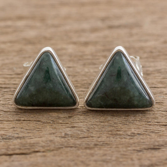 Dark Green Triangle of Life Trianglular Dark Green Jade Stud Earrings from Guatemala