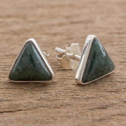 Dark Green Triangle of Life Trianglular Dark Green Jade Stud Earrings from Guatemala