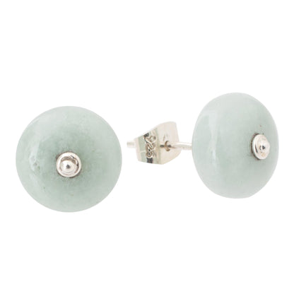 Apple Green Mayan Medallions Circular Jade Stud Earrings in Apple Green from Guatemala