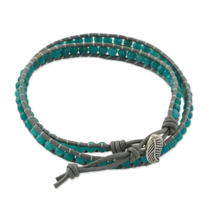 Window Glass Aqua Blue Quartz and Karen Silver Beaded Wrap Bracelet