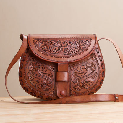 Fairy Dance Handcrafted Colonial Leather Sling Handbag from Peru