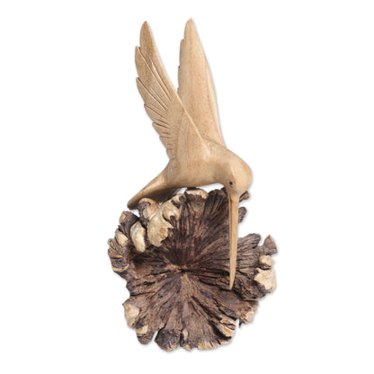 Hummingbird Joy Hand-Carved Jempinis Wood Flying Hummingbird Sculpture