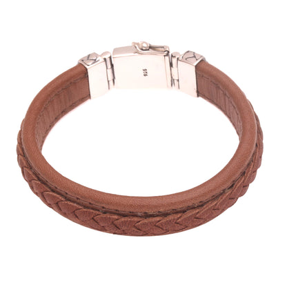 Kuat in Soft Brown Indonesian Leather and Sterling Silver Wristband Bracelet