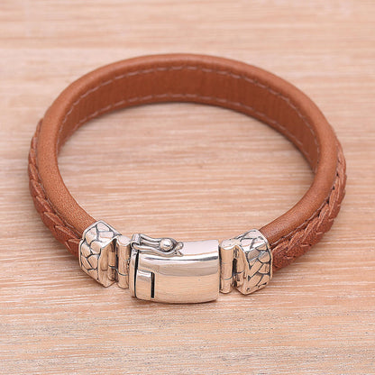 Kuat in Soft Brown Indonesian Leather and Sterling Silver Wristband Bracelet