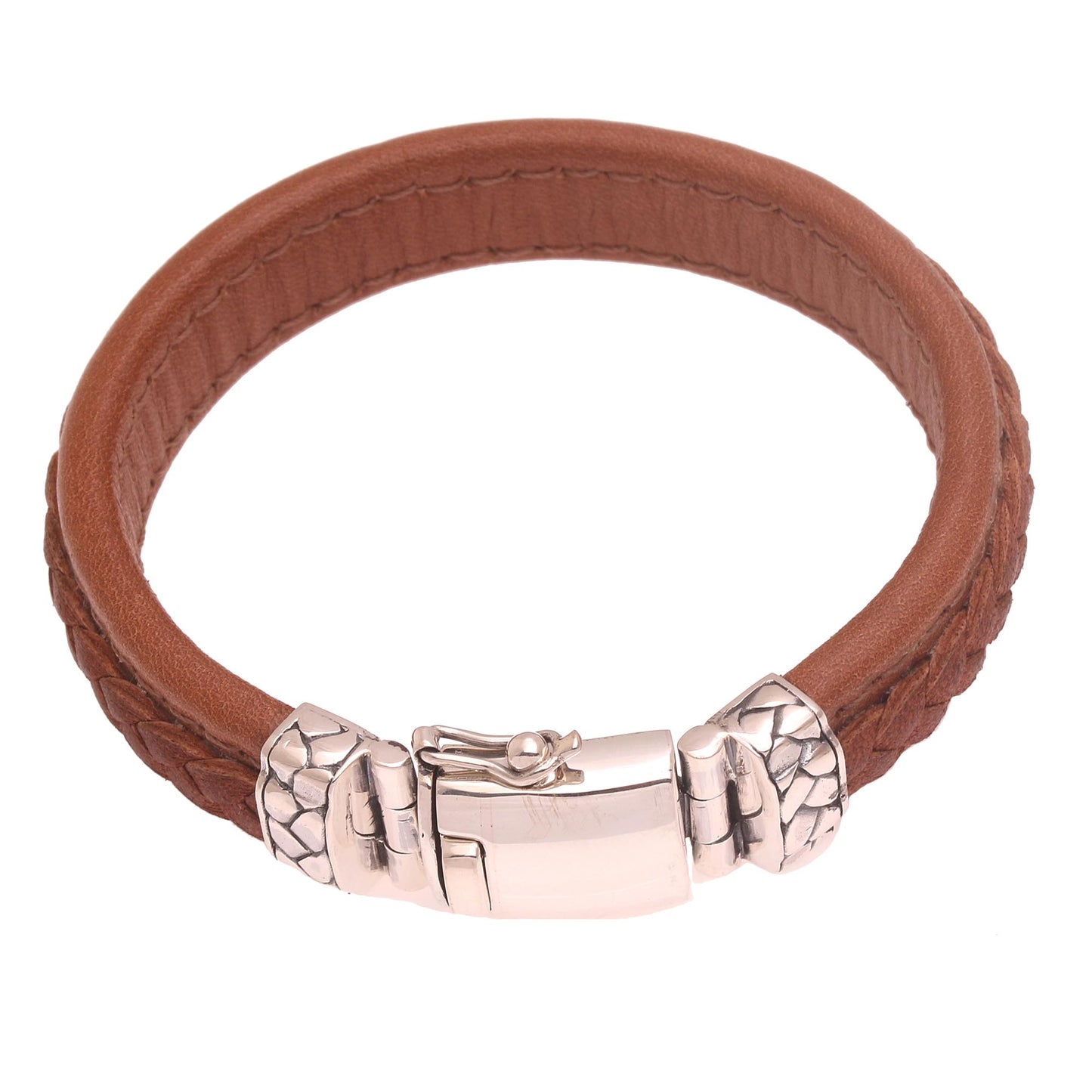 Kuat in Soft Brown Indonesian Leather and Sterling Silver Wristband Bracelet