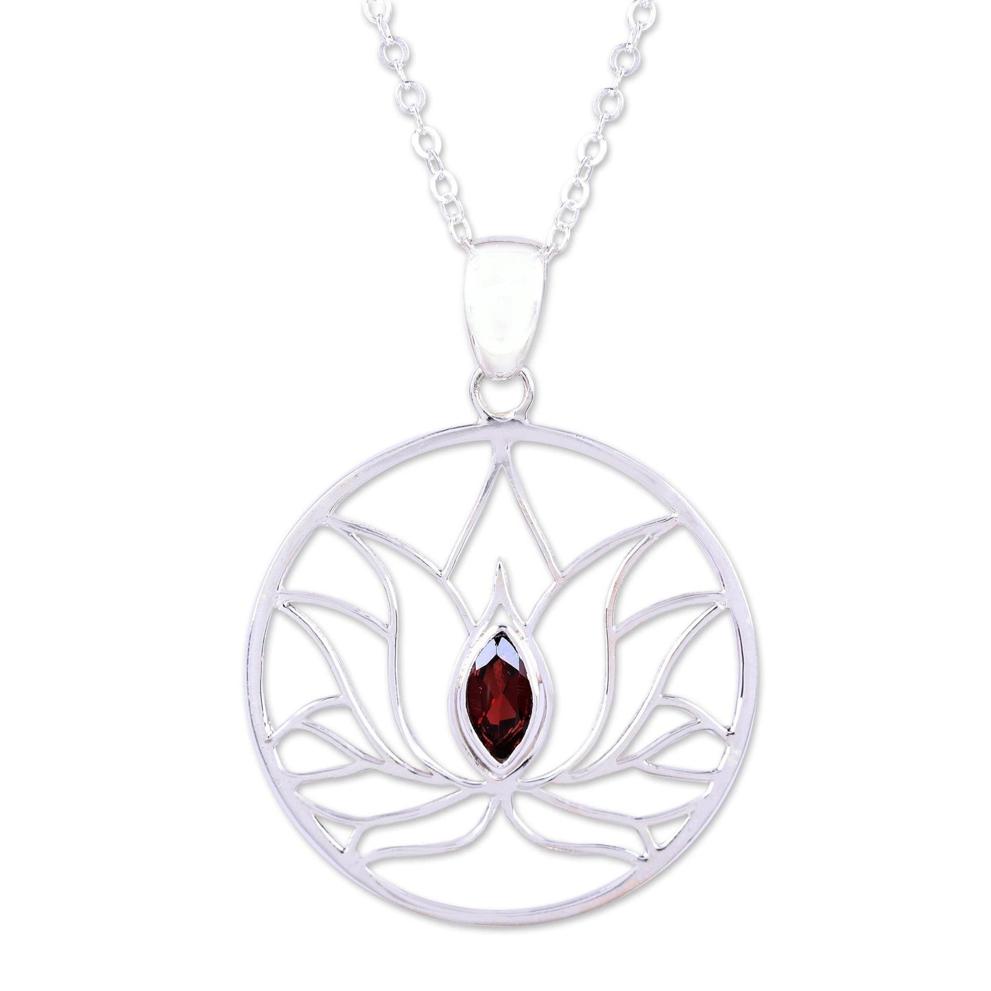 Lotus Heart Garnet & Sterling Silver Necklace
