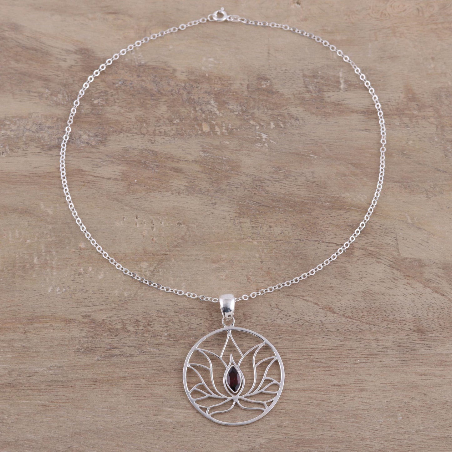 Lotus Heart Garnet & Sterling Silver Necklace