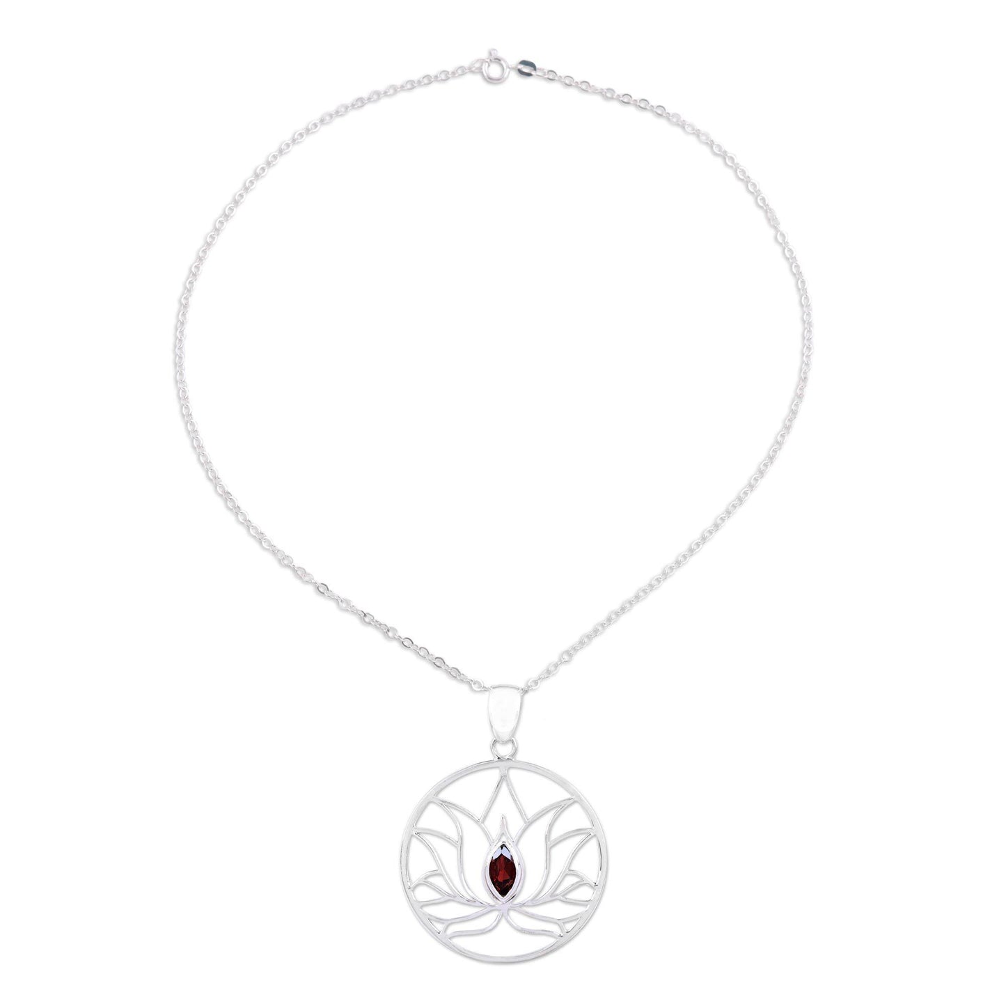 Lotus Heart Garnet & Sterling Silver Necklace