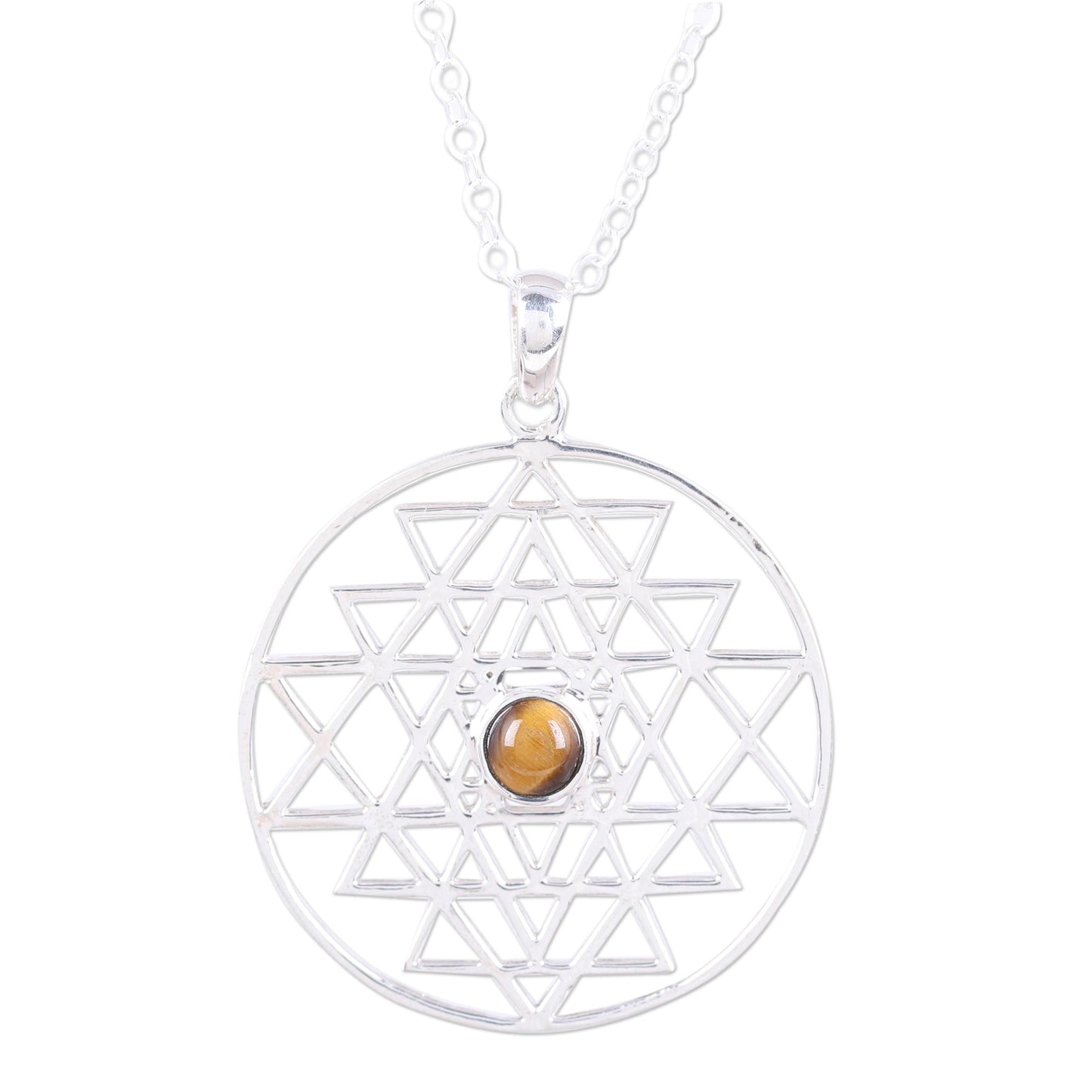 Centered Energy Yoga Inspired Sterling Silver Tiger's Eye Pendant Necklace