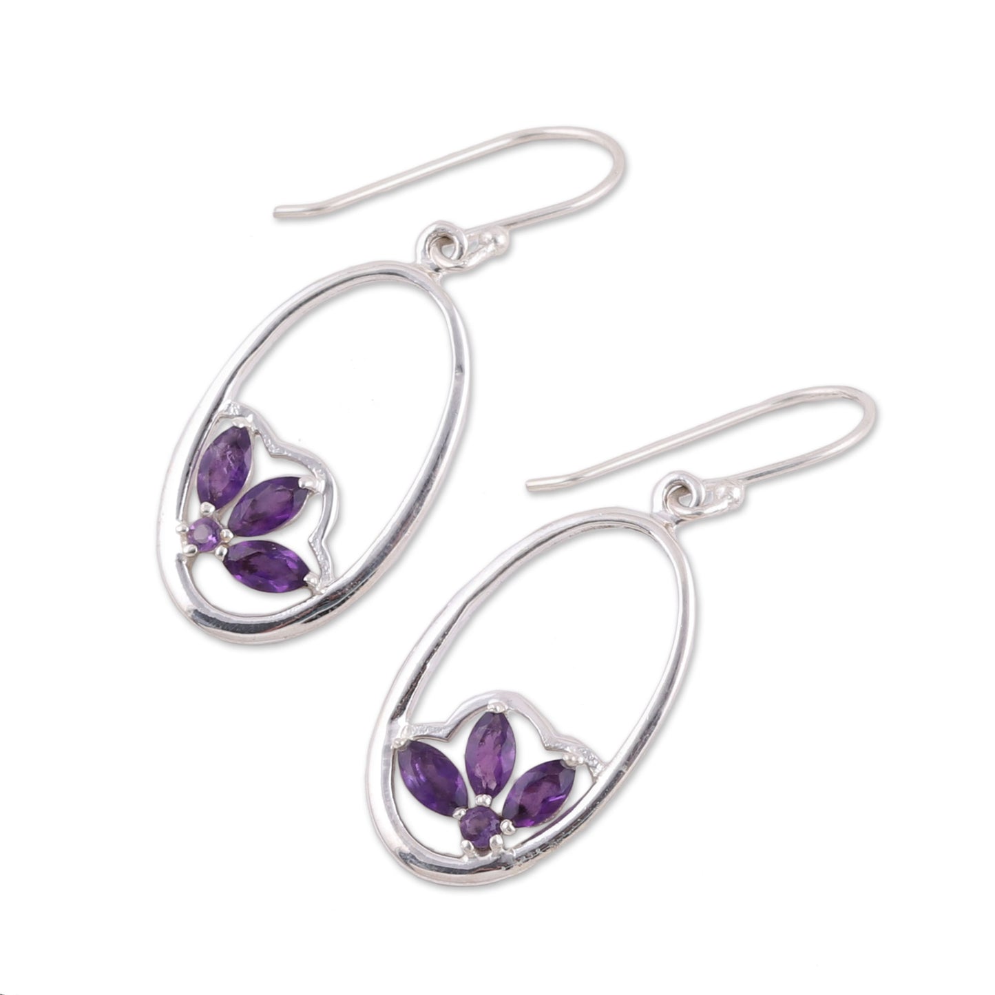 Petite Violet Handcrafted Amethyst Sterling Silver Oval Dangle Earrings