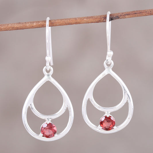 Dawn's Dew Garnet and Sterling Silver Double Teardrop Dangle Earrings