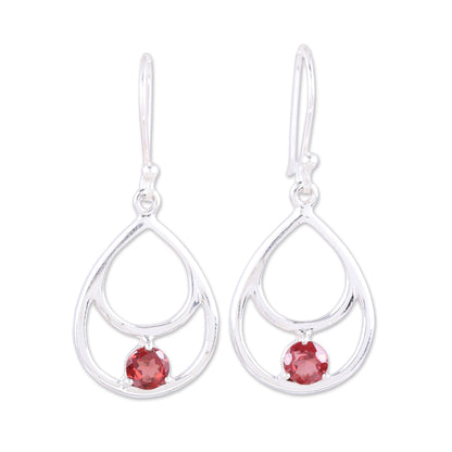 Dawn's Dew Garnet and Sterling Silver Double Teardrop Dangle Earrings