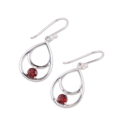 Dawn's Dew Garnet and Sterling Silver Double Teardrop Dangle Earrings