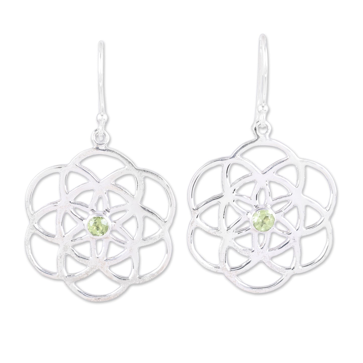 Molecular Flowers Sterling Silver Peridot Molecular Flowers Dangle Earrings