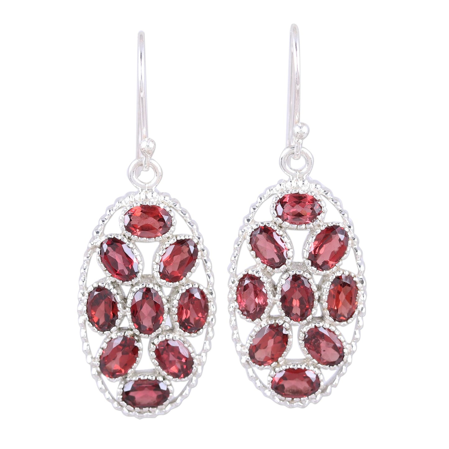 Palatial Crest in Crimson Handcrafted Garnet and Sterling Silver Dangle Earrings