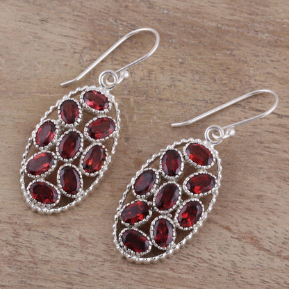 Palatial Crest in Crimson Handcrafted Garnet and Sterling Silver Dangle Earrings