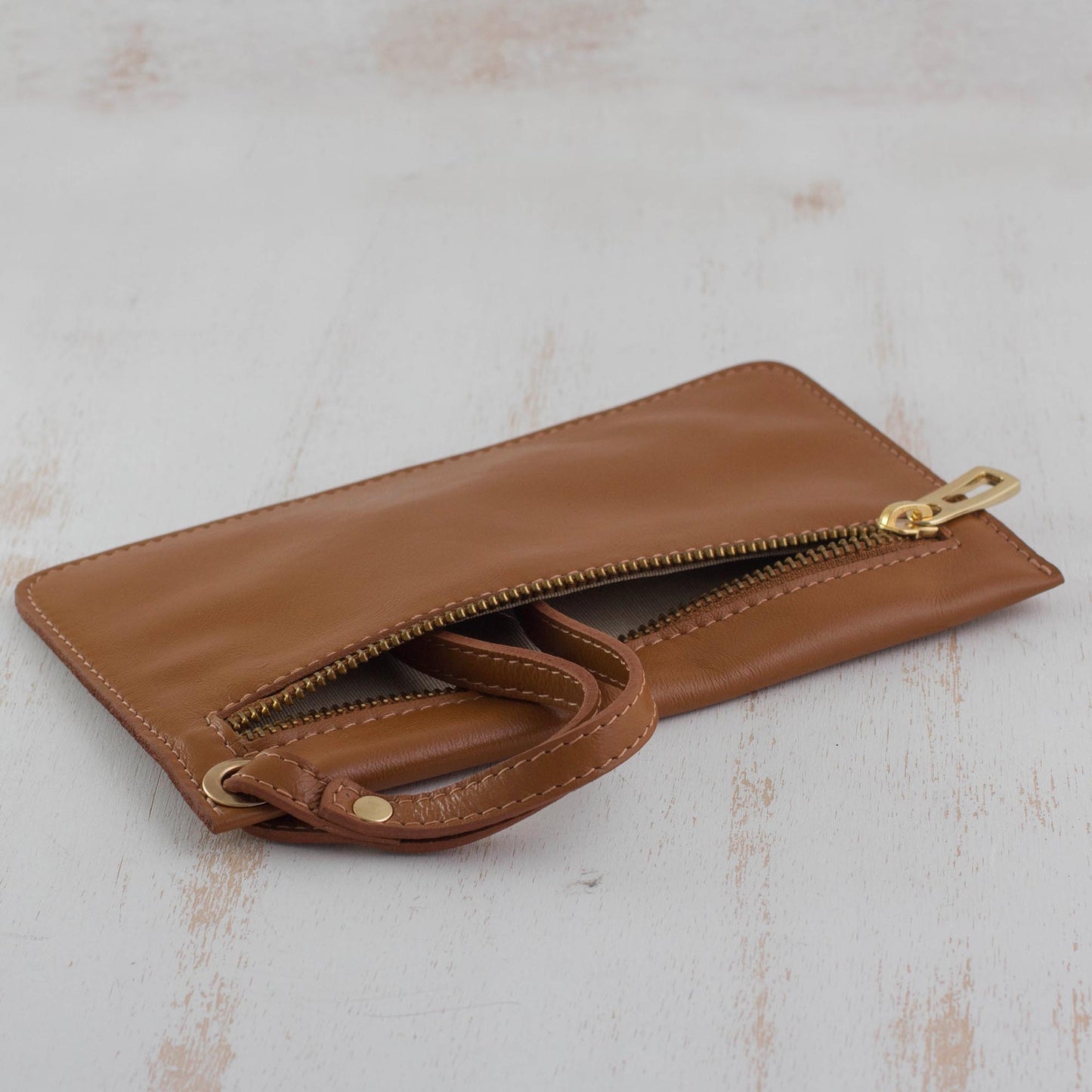 Sepia Sophistication Handcrafted Sepia Leather Wristlet from Brazil