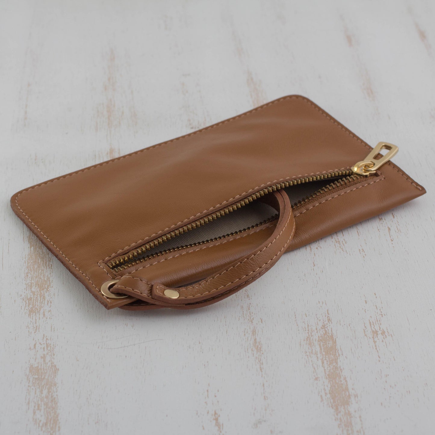 Sepia Sophistication Handcrafted Sepia Leather Wristlet from Brazil