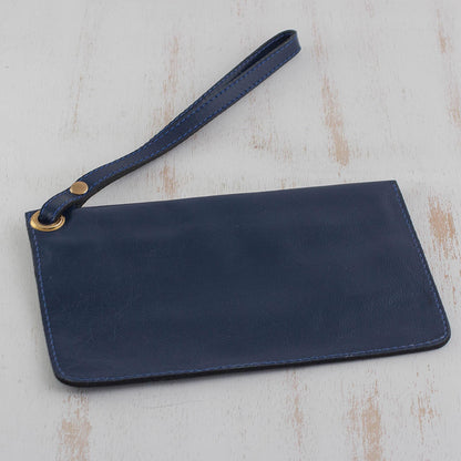 Navy Sophistication Handcrafted Leather Wristlet in Navy from Brazil