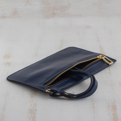 Navy Sophistication Handcrafted Leather Wristlet in Navy from Brazil