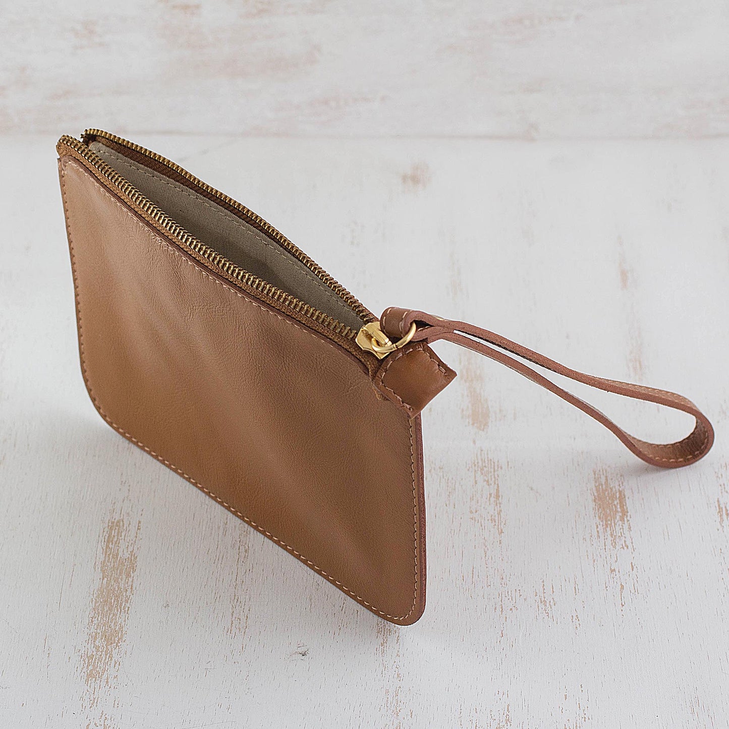 Well Spent in Sepia Handmade Brazilian Leather Wristlet in Sepia Brown