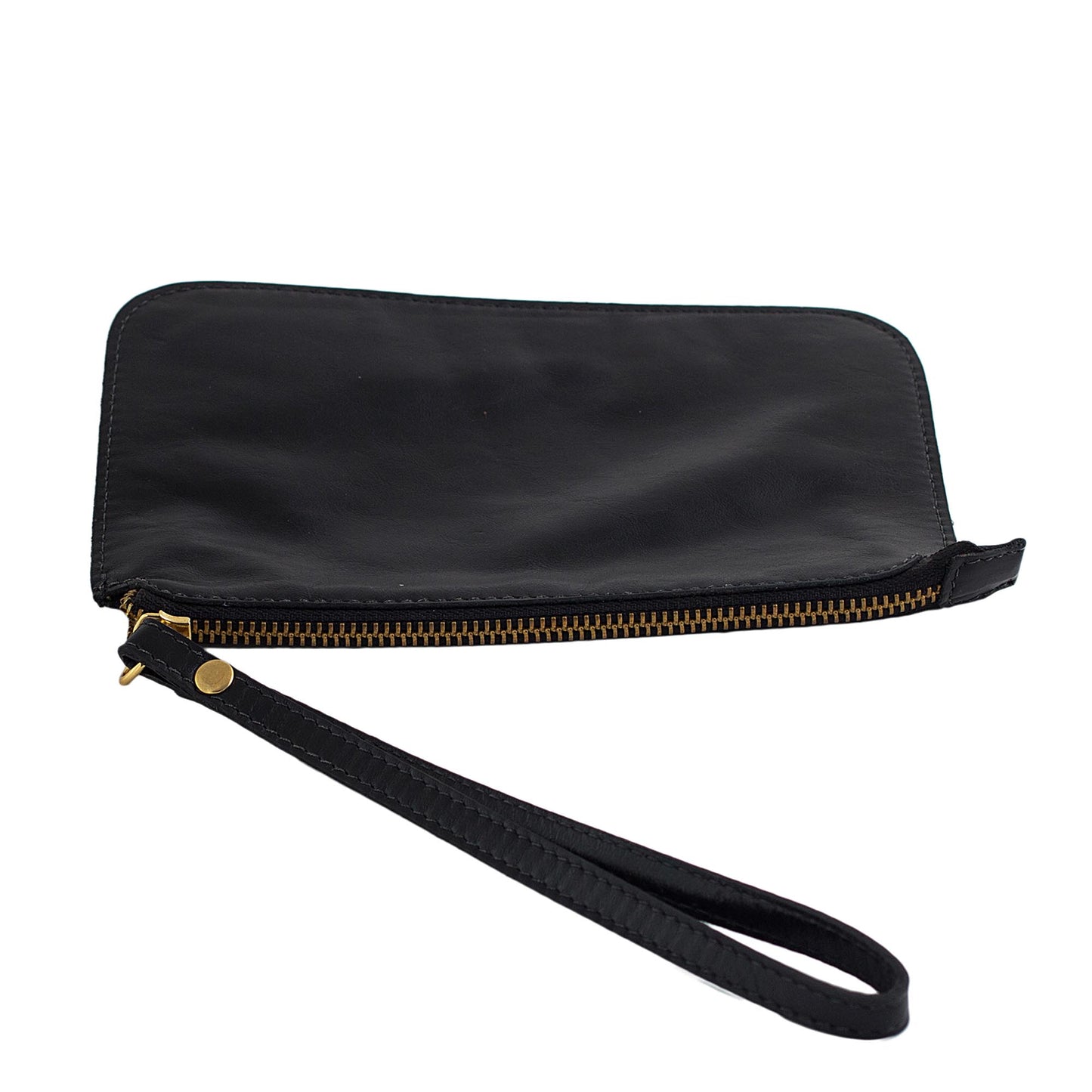 Trendy Fashion in Black Handmade Black Leather Wristlet from Brazil