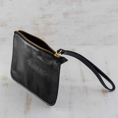 Trendy Fashion in Black Handmade Black Leather Wristlet from Brazil