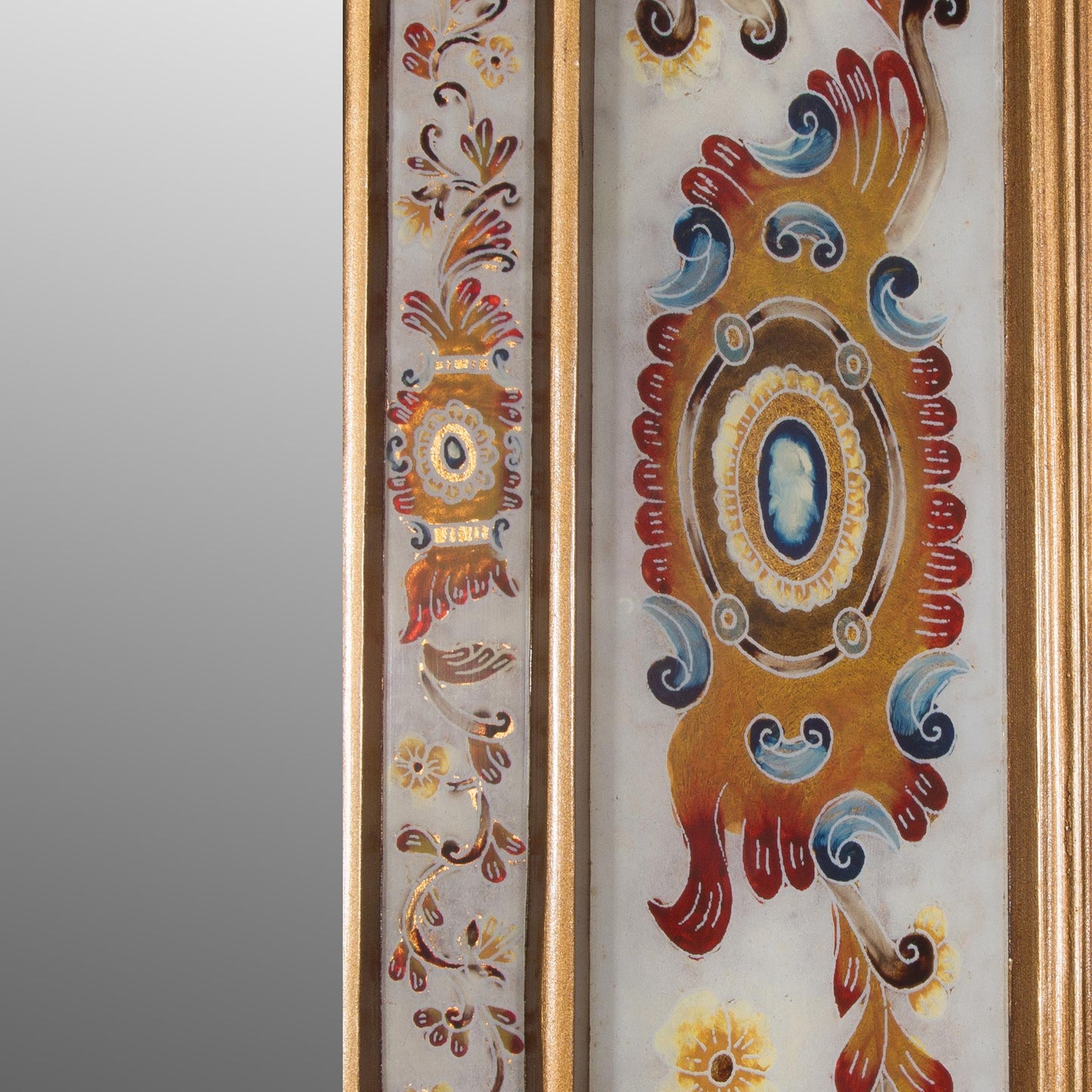 Regal Majesty Floral Reverse-Painted Glass Wall Mirror from Peru