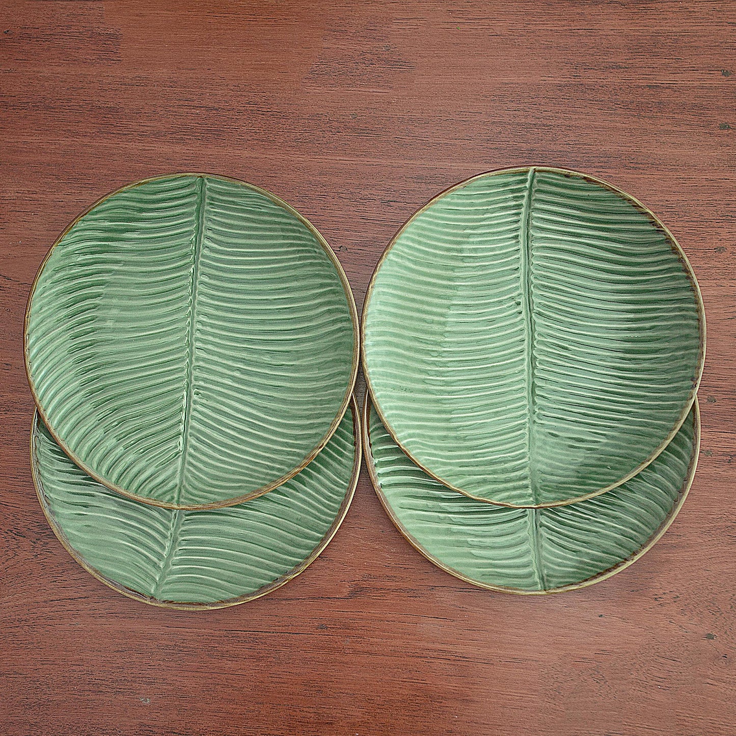 Banana Vibes Ceramic Banana Leaf Salad Plates (Set of 4) from Bali