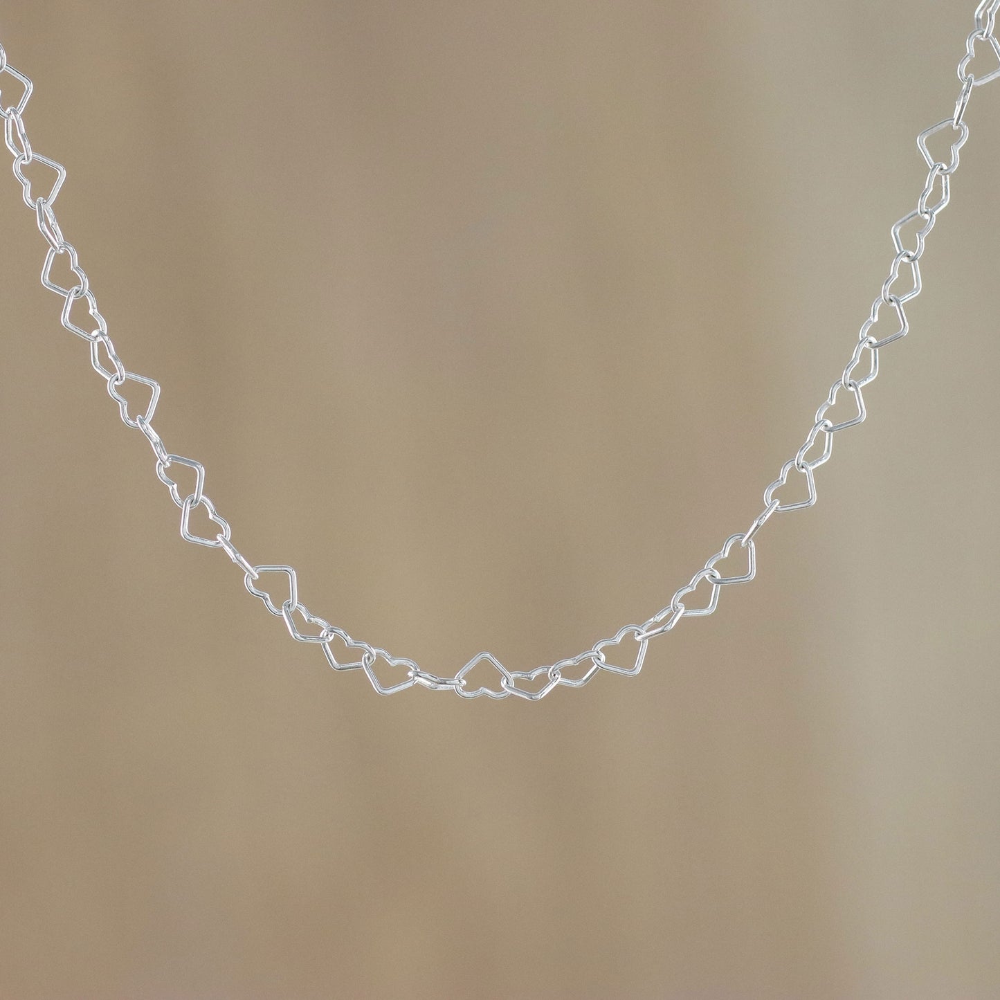 Lots of Love Sterling Silver Heart Link Necklace (3mm) from Thailand