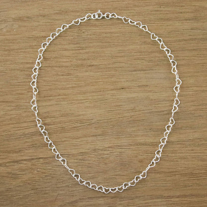 Lots of Love Sterling Silver Heart Link Necklace (6mm) from Thailand